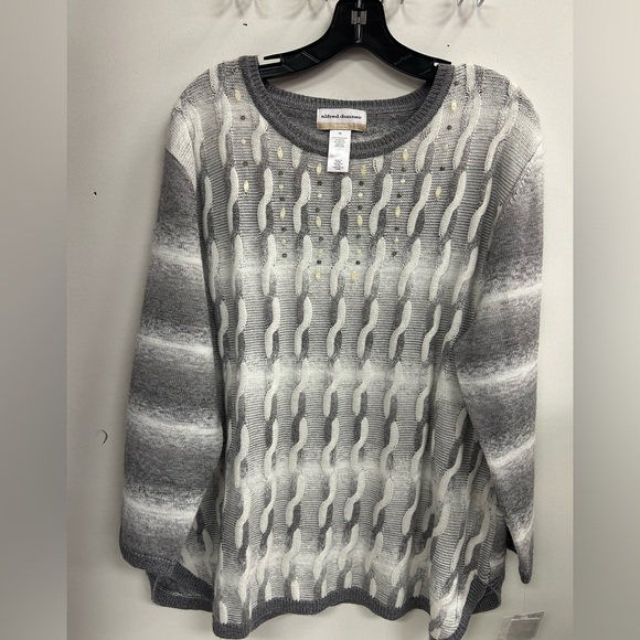 NWOT ALFRED DUNNER LIGHT DARK GRAY VINTAGE 1990s CROCHET CABLE KNITTED BEADED 1x - Picture 2 of 6